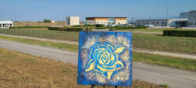 VIRGOとイタリア人現代絵画アーティスト　マッジーフランチェスコの作品「Rosa Blu」青いバラ